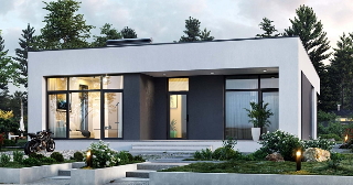 Одноэтажный дом в стиле хай тек с плоской крышей и террасой в Вологде | HOUSE-STROY35 от 132314 рублей